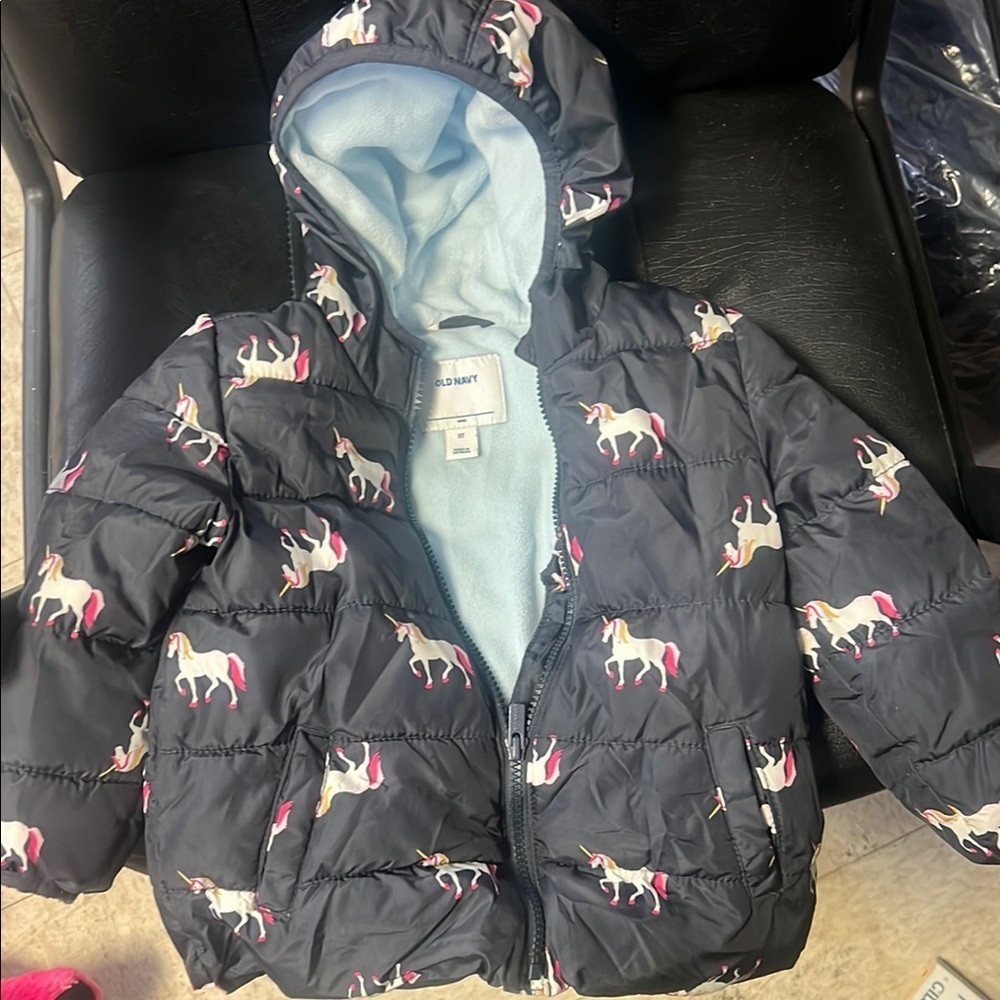 Kids Unicorn Print Jacket - Black